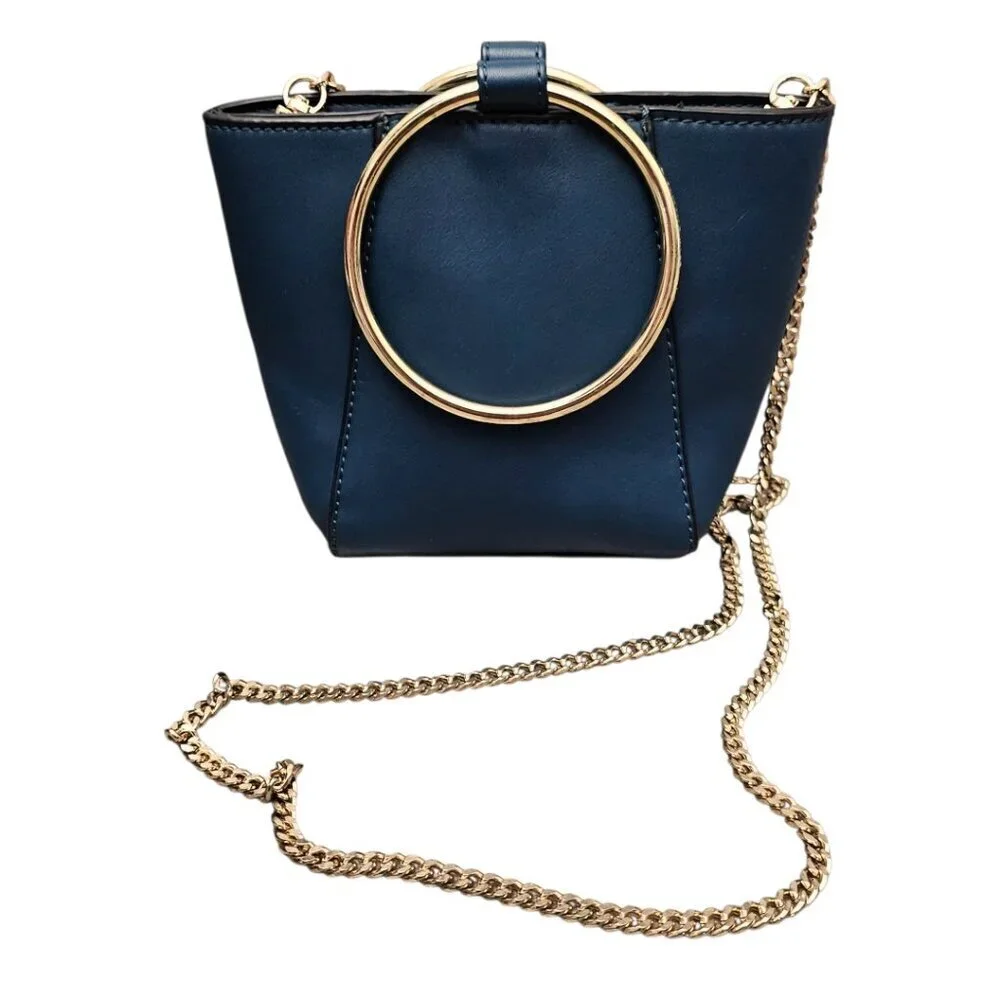 Co Lab Christopher Kon Bucket Bangle Vegan Teal Gold Heavy Chain Crossbody Bag
